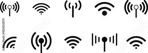 Collection of various wifi signal icons in black on white background