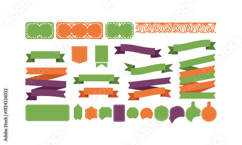 Collection of colorful ribbons banners and decorative elements