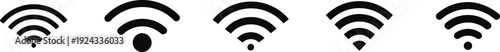Black wifi signal strength icons in various sizes