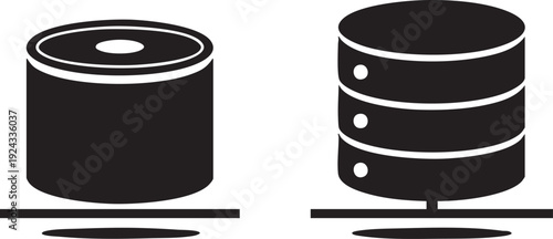 Black and white of two server or database cylinder computer