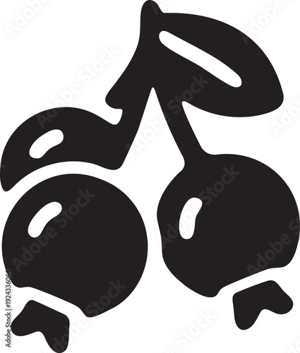 Simple Black Silhouette of Two Blueberries with Leaves