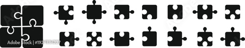 Jigsaw puzzle pieces in two rows on white background