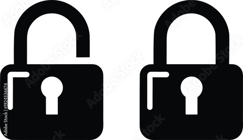 Two black padlocks with keys side by side on white background