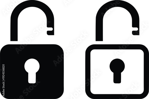 Black and white padlock icons with open shackles