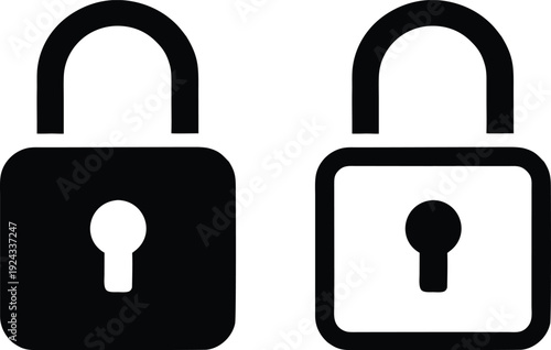 Two padlock icons with one closed and one open