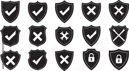 Black and white shield with checkmarks and locks 1