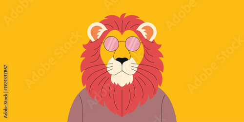 Cartoon lion wearing sunglasses and a shirt animal