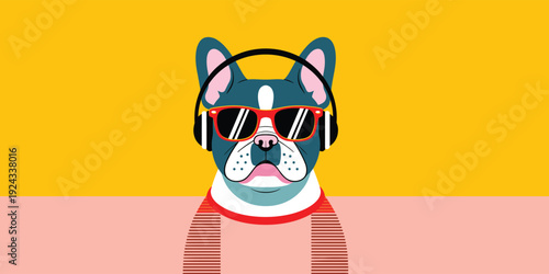French bulldog wearing sunglasses and headphones animal