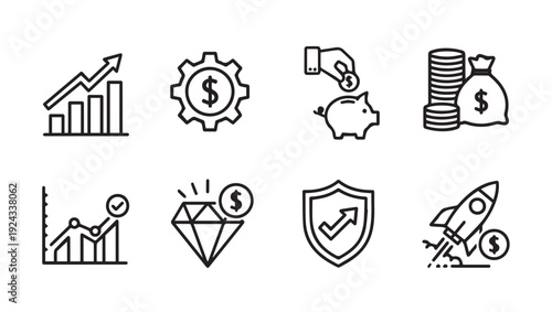 Financial Growth Icons Set: Investment Savings Security Success & Profit