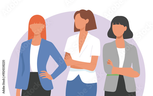 Three women in business attire with arms crossed confident