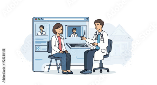 Female dermatologist analyzing skin condition on digital tablet with medical report on screen.