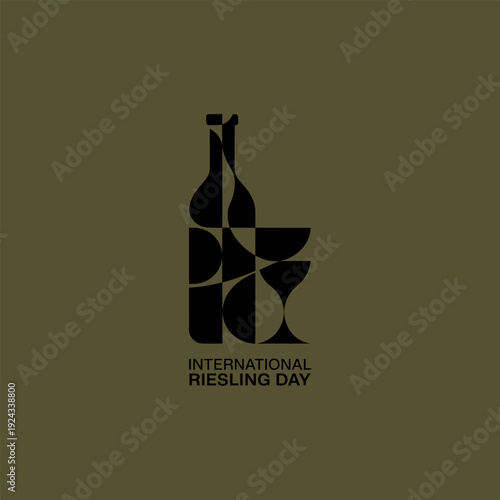 A geometric black design showcases wine bottles and glasses for international riesling day high quality