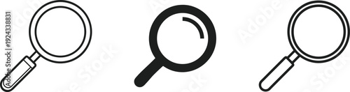 Three magnifying glass icons in different styles
