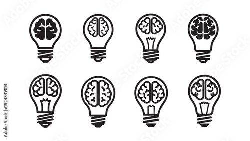 Lightbulb Brain Icons Set Idea Generation Innovation Concept