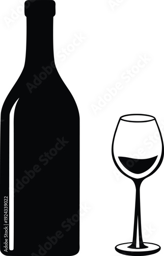 A wine bottle and a glass of red wine