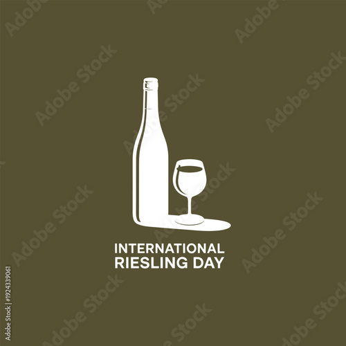 A minimalist white wine bottle and glass illustration promoting international riesling day high quality professional