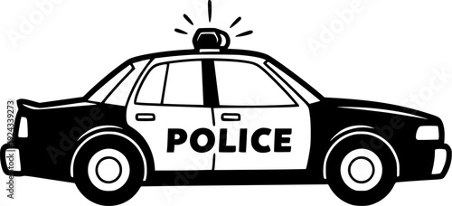 Police Car Vector Icon Black and White Emergency Patrol Vehicle Illustration for Law Enforcement Design and Public Safety Concept
