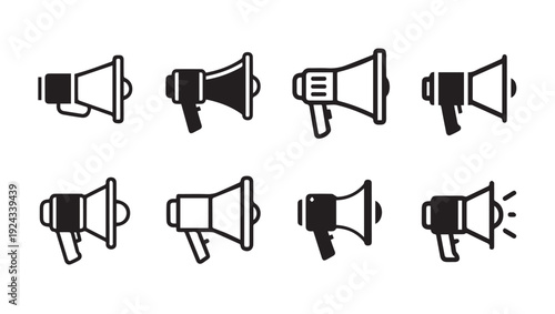 Megaphone Icons Collection: Amplifying Messages and Announcements Vector Graphics