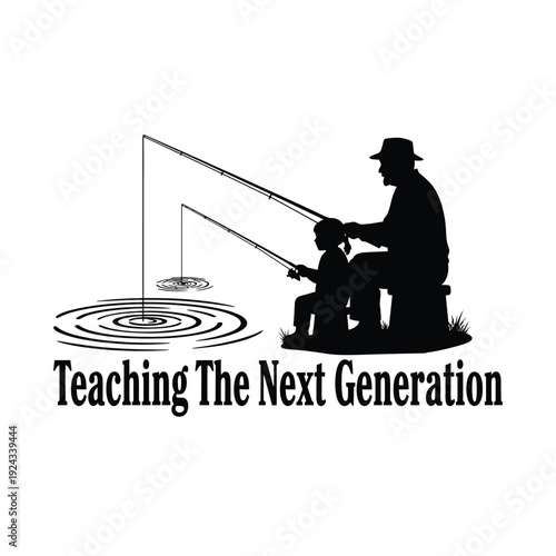 A man teaching a child how to fish patiently fishing tshirt design