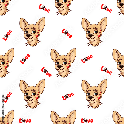 Cute Chihuahua with Hearts. Sweet beloved puppy seamless pattern