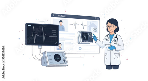 Female dermatologist analyzing skin condition on digital tablet with medical report on screen.