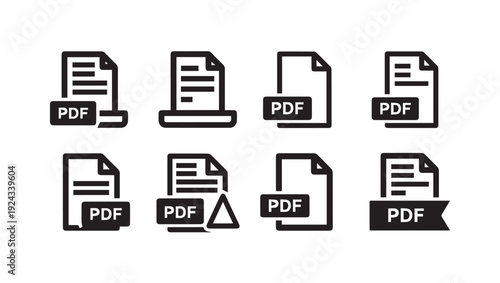 Multiple PDF Document Icons Set File Format Symbols Vector Graphics