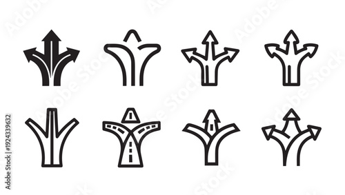 Multiple Road Forks and Arrows Icons Decision Point Symbols