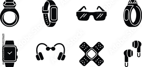 Wearable technology icon set smartwatch headphones glasses fitness tracker icons