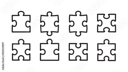 Puzzle Pieces Set Outline Isolated On White Background Strategy And Solution Concept