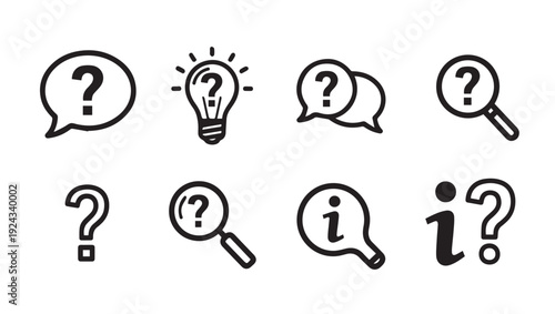 Question Mark Icons Set: Inquiry Idea Search Information Speech Bubbles