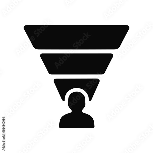 Sales funnel, customer journey, lead generation, conversion - Solid black icon set vector illustration