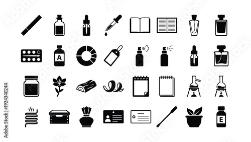 Black Cosmetic Icons Set Isolated on White Background