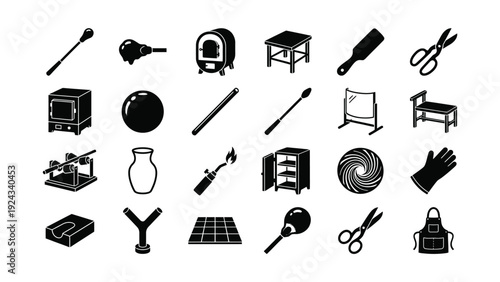 Black and White Sewing Icons Set Isolated on White Background