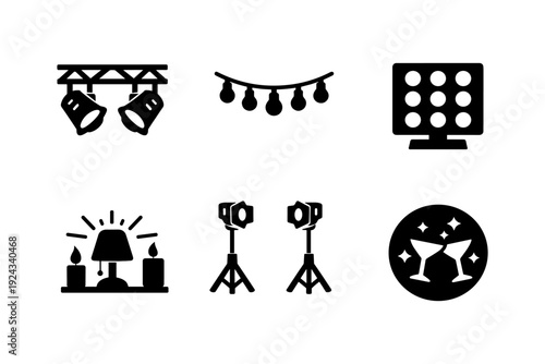 Event Lighting, Stage, Celebration Icon. Solid Black Icon Set Vector Illustration