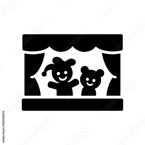 Children Puppet Show Icons for Entertainment and Education, Solid Black Icon Set Vector Illustration