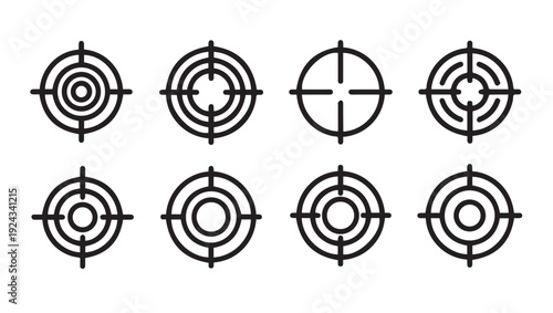 Set of eight different target icons for aiming shooting and focus vector illustration