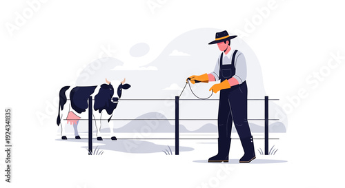 Farmer tending to a cow on a farm.