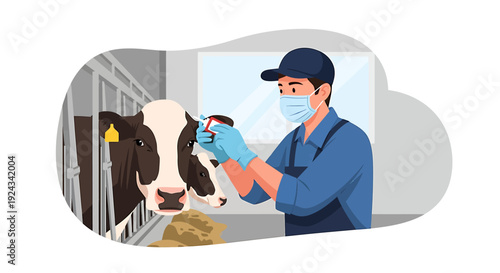 Veterinarian Administering Injection to Cow in Barn.