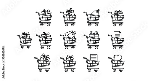 Shopping carts contain various items like gifts.
