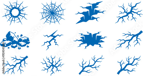 Collection of blue neuron and neural network symbols on white background for brain and science concepts