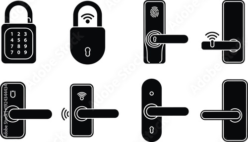 Smart lock icon set for secure access control systems and modern door locks