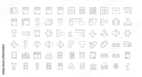 Top-View Furniture and Interior Floor Plan Icons Set for Architecture and Interior Design