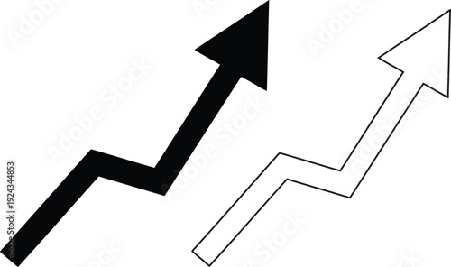Two icons showing an upward trending line graph with an arrow, in solid and outline styles