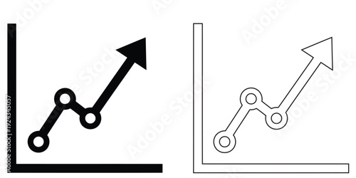 Line graph with upward trend arrow, solid and outline versions