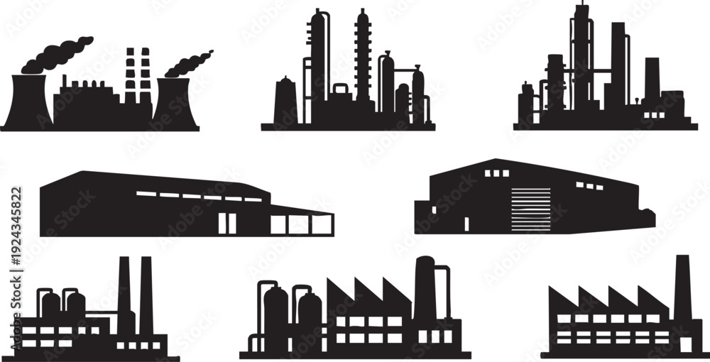 Fototapeta premium Industrial buildings and factories silhouettes black