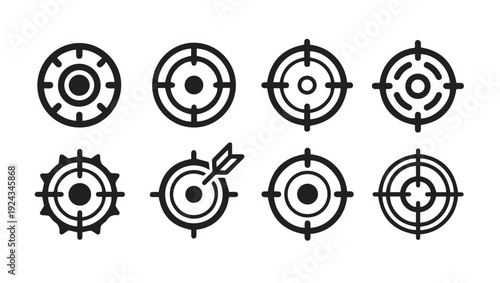 Set of Target Icons with Crosshairs and Arrow Hit Aiming Concept