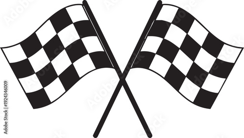 Two crossed black and white checkered flags racing flags crossed flags waving flags