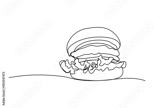 Hamburger one line drawing. Vector illustration.