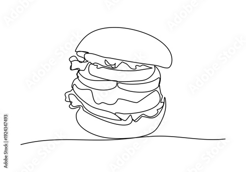 Hamburger one line drawing. Vector illustration.