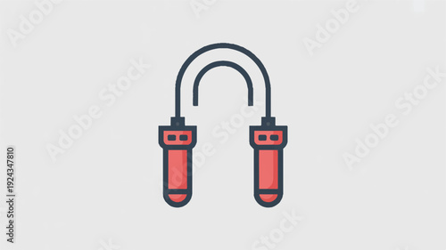 Minimalist pink jump rope icon with black outline on gray background for fitness and sports